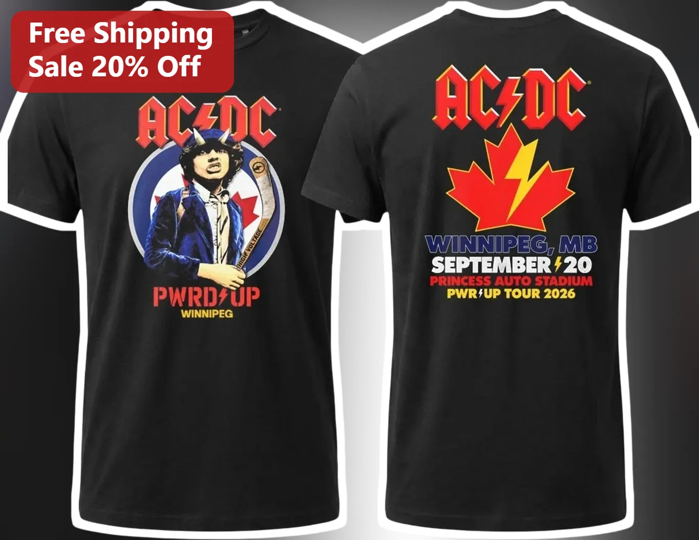 AC/DC PWR UP Tour 2026 Angus Young Winnipeg Jets Graphic Tee
