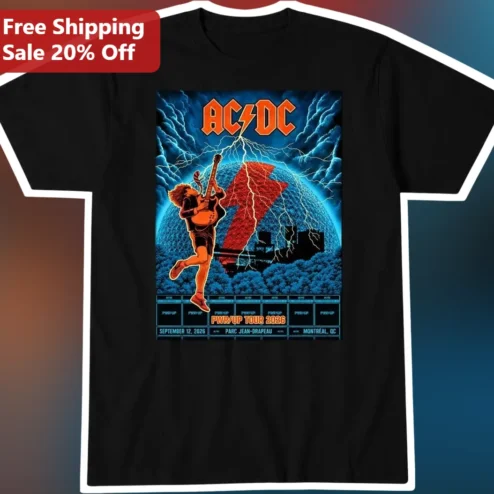 AC/DC PWR/UP Tour Angus Young Graphic Tee Vintage Rock Concert Merch