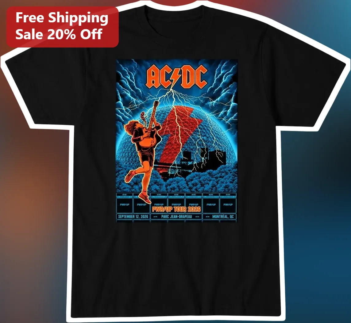 AC/DC PWR/UP Tour Angus Young Graphic Tee Vintage Rock Concert Merch