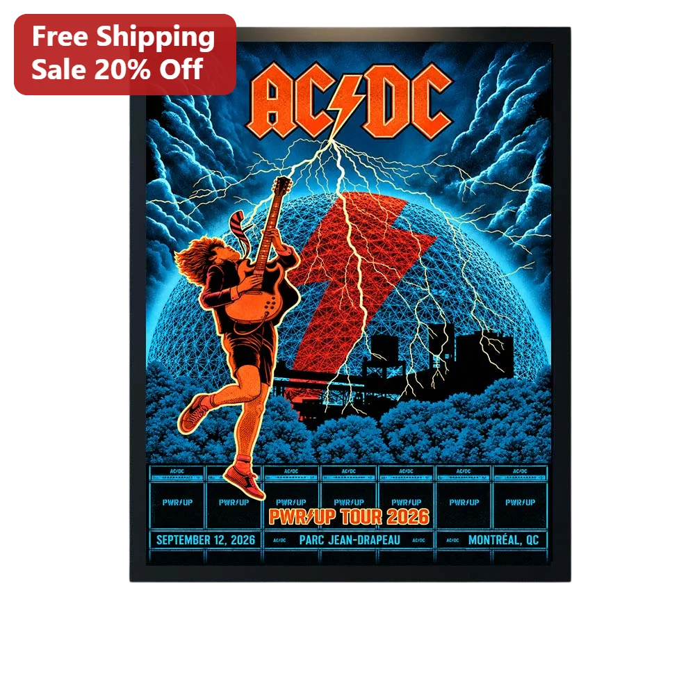 AC/DC PWR/UP Tour Poster Angus Young Vintage Concert Art Wall Decor available at our Chicago, Illinois warehouse