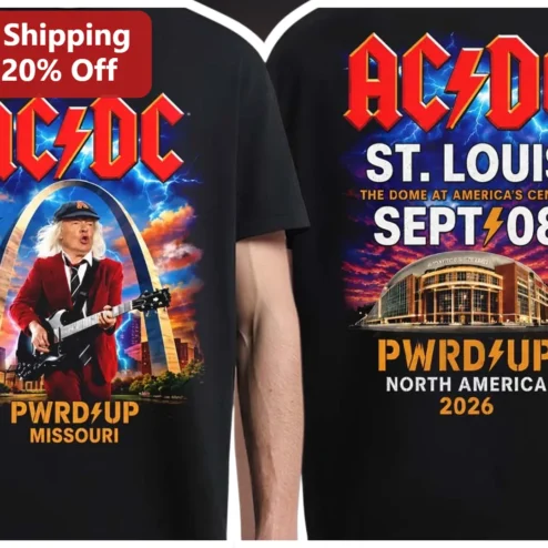 AC/DC PWRD UP Angus Young Guitarist Graphic Tee Rock Concert Merch