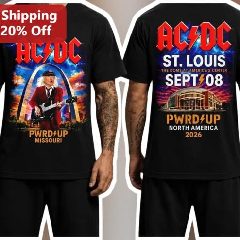 AC/DC PWRD UP Brian Johnson St. Louis Concert Graphic Tee