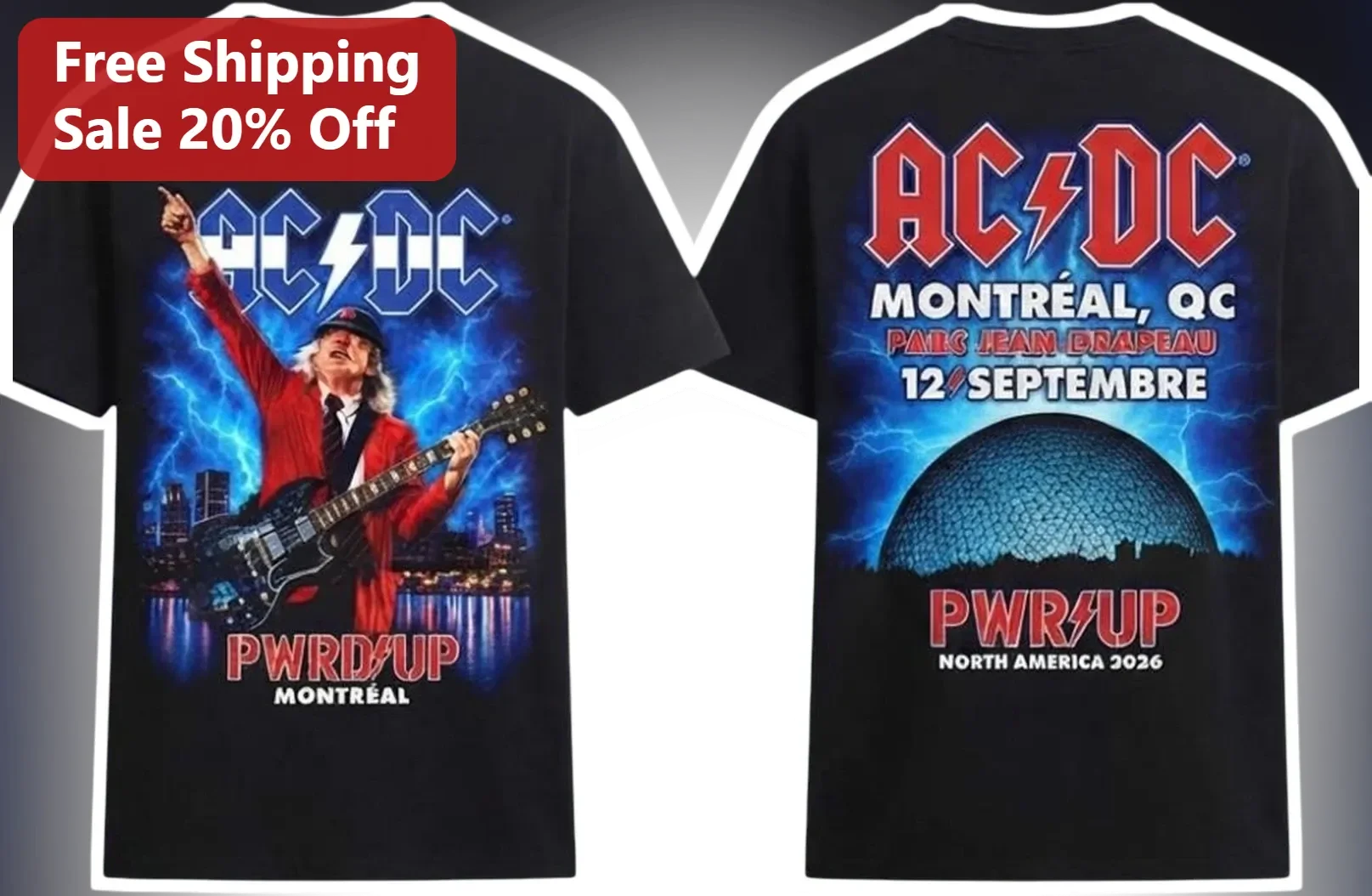 AC/DC PWRUP Montreal Parc Jean Drapeau Angus Young Graphic Tee