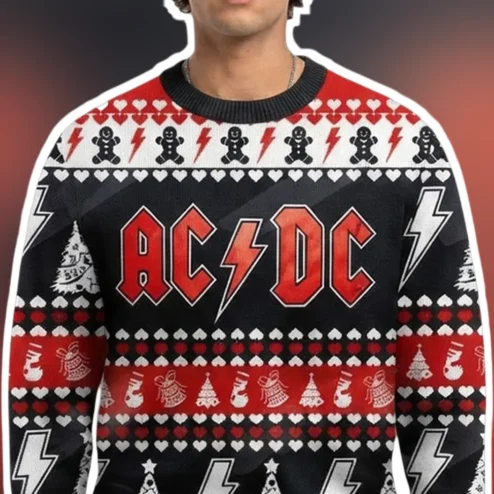 AC/DC Ugly Christmas Sweater High Voltage Rock Band Holiday Knitwear Gift for Men Women