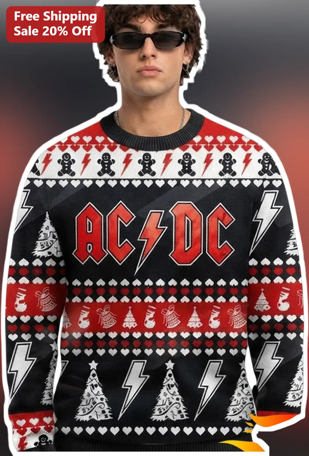 AC/DC Ugly Christmas Sweater High Voltage Rock Band Holiday Knitwear Gift for Men Women