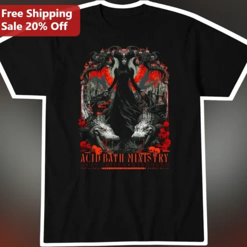 Acid Bath Ministry Twin Tribes Windhand Graphic Tee Dark Fantasy Snake Queen Doom Metal Shirt