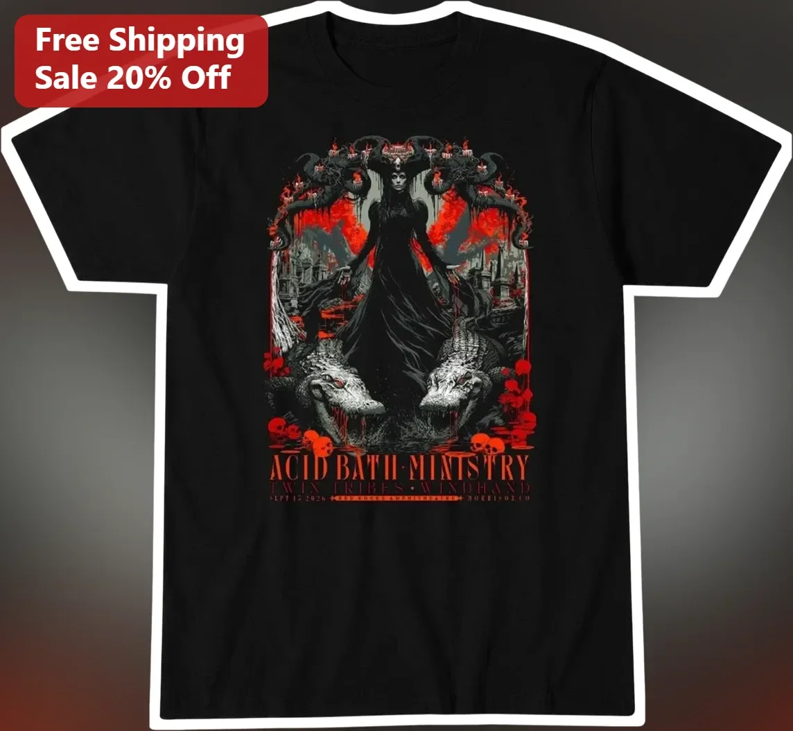 Acid Bath Ministry Twin Tribes Windhand Graphic Tee Dark Fantasy Snake Queen Doom Metal Shirt