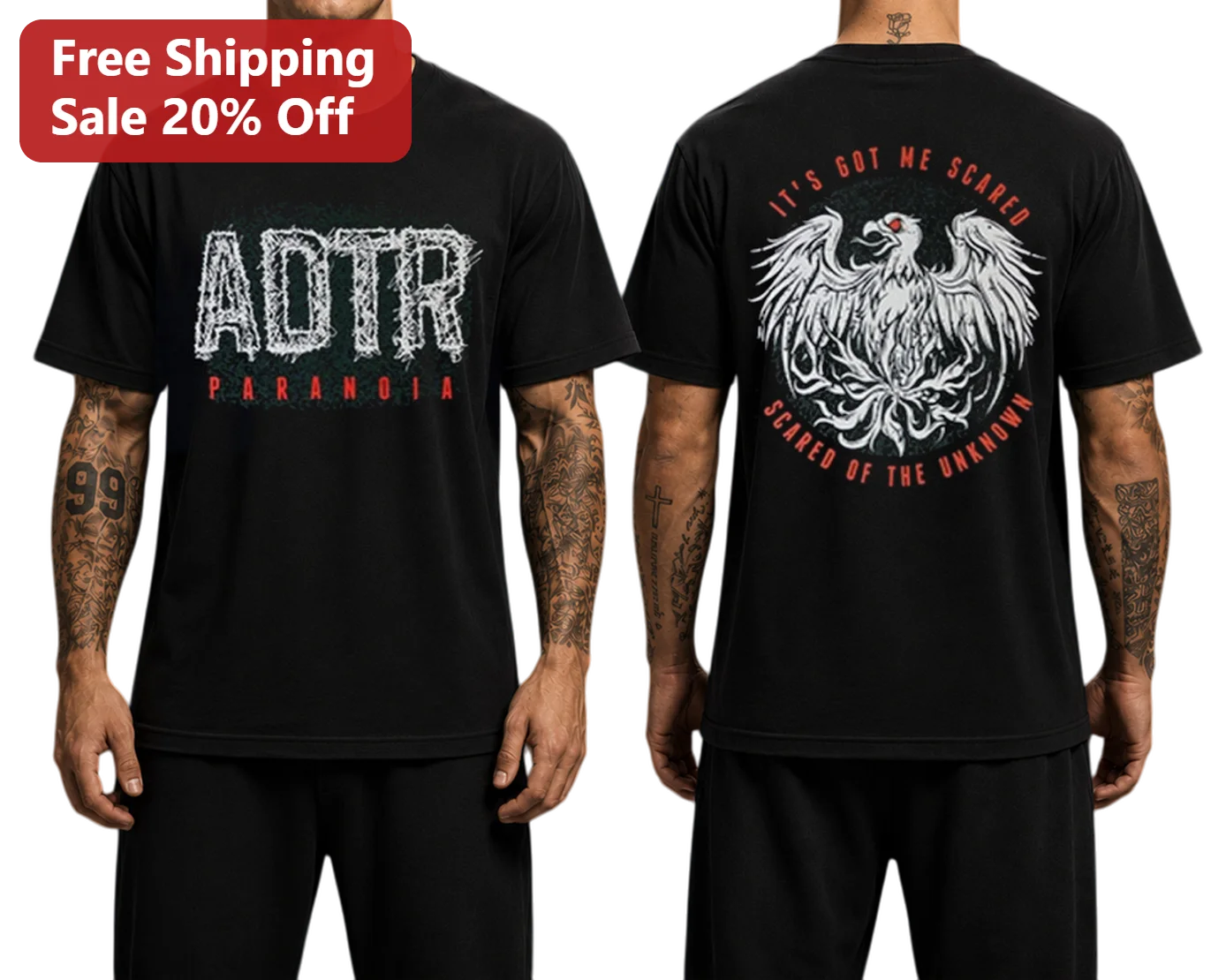 ADTR Paranoia It's Got Me Scared Of The Unknown Graphic Tee A Day To Remember Band Merch