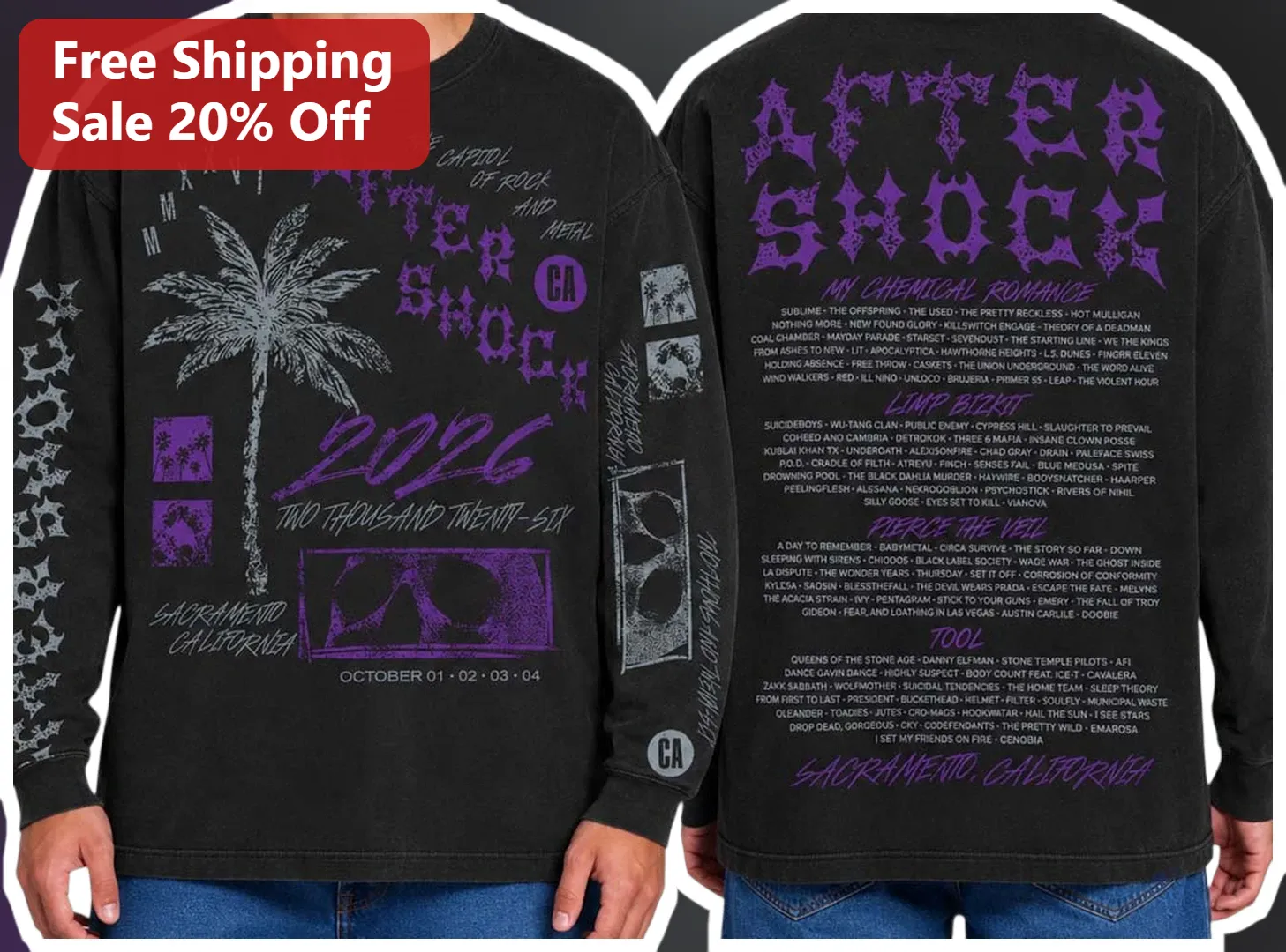 Aftershock Festival 2026 Rock Metal Band Lineup Long Sleeve Tee