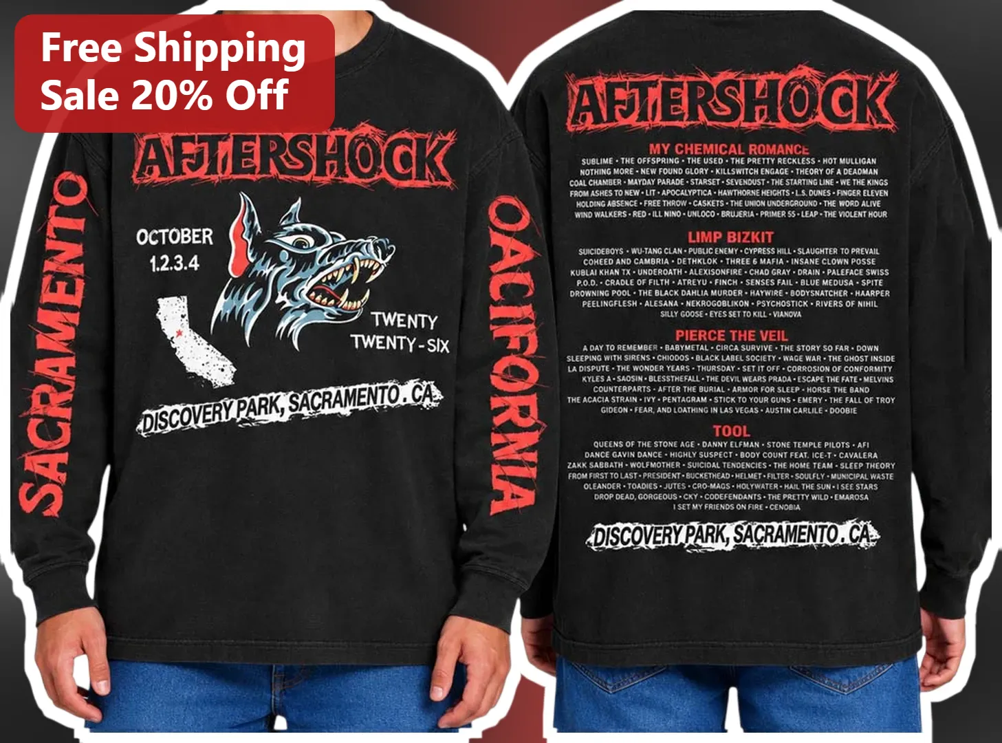 Aftershock Festival Sacramento Long Sleeve Tee Rock Punk Metal Music Fan Gift