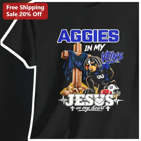 Aggies In My Veins Jesus In My Heart Tee Texas A&M Christian Faith Graphic Shirt Gift