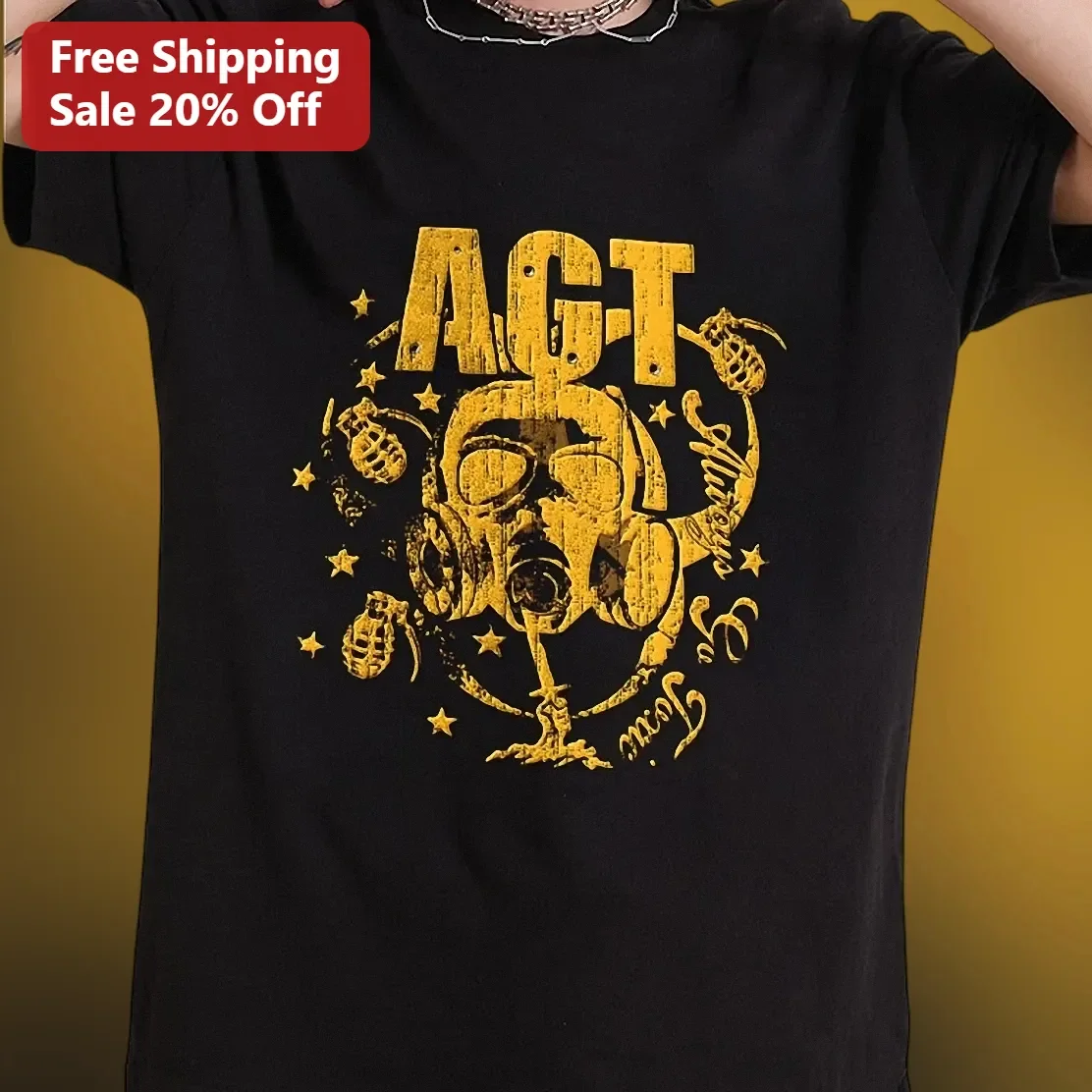 AGT Tactical Skull Gas Mask Grenade Graphic Tee Black Distressed Streetwear Shirt