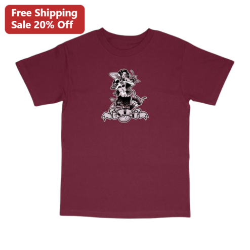 AIA Pin-Up Mermaid Skull Tattoo Tee Vintage Traditional Flash Graphic Shirt