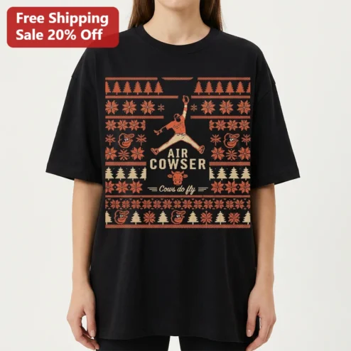 Air Cowser Cows Do Fly Tee Retro Baseball Parody Graphic Shirt Gift for Orioles Fans