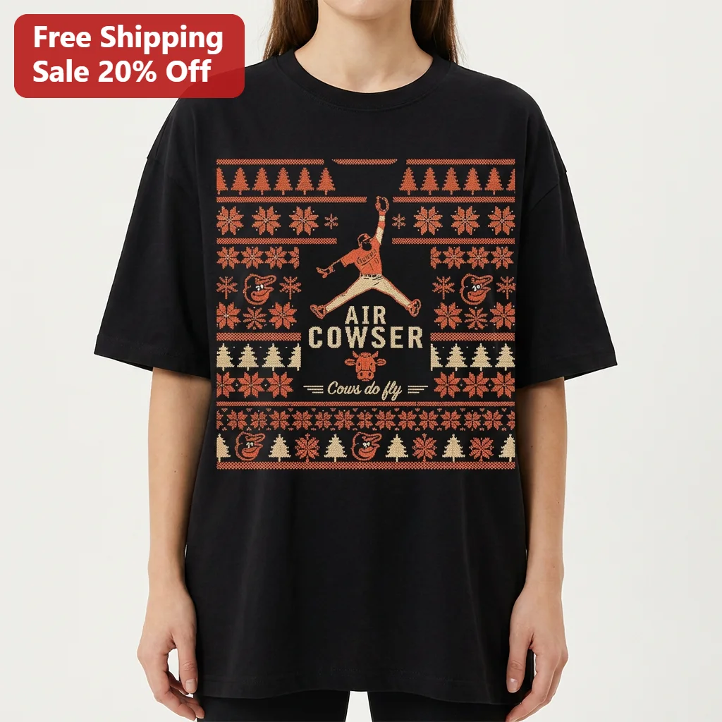 Air Cowser Cows Do Fly Tee Retro Baseball Parody Graphic Shirt Gift for Orioles Fans