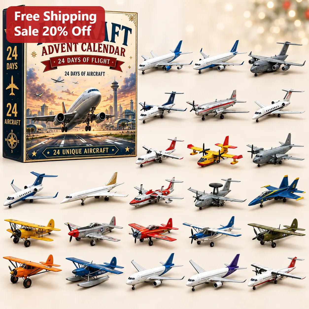 Aircraft Advent Calendar Toy Set 24 Days of Flight Diecast Model Airplanes Aviation Gift for Collectors