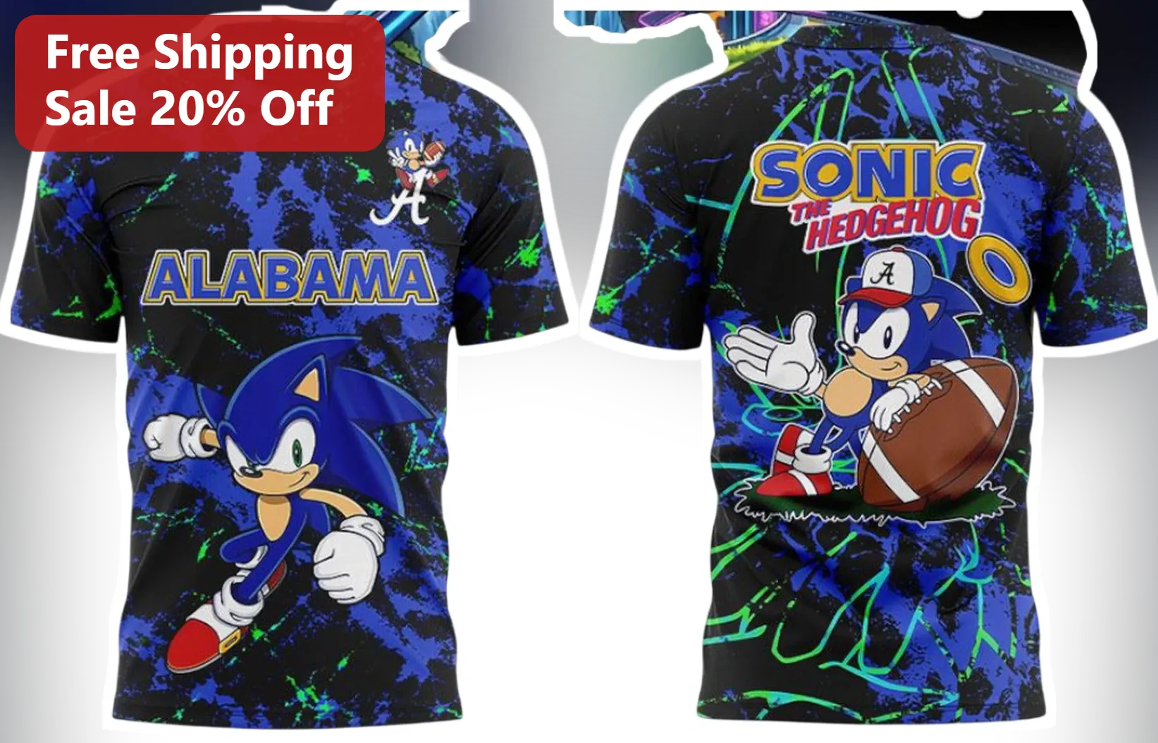 Alabama Sonic The Hedgehog Grunge College Football Fan Tee