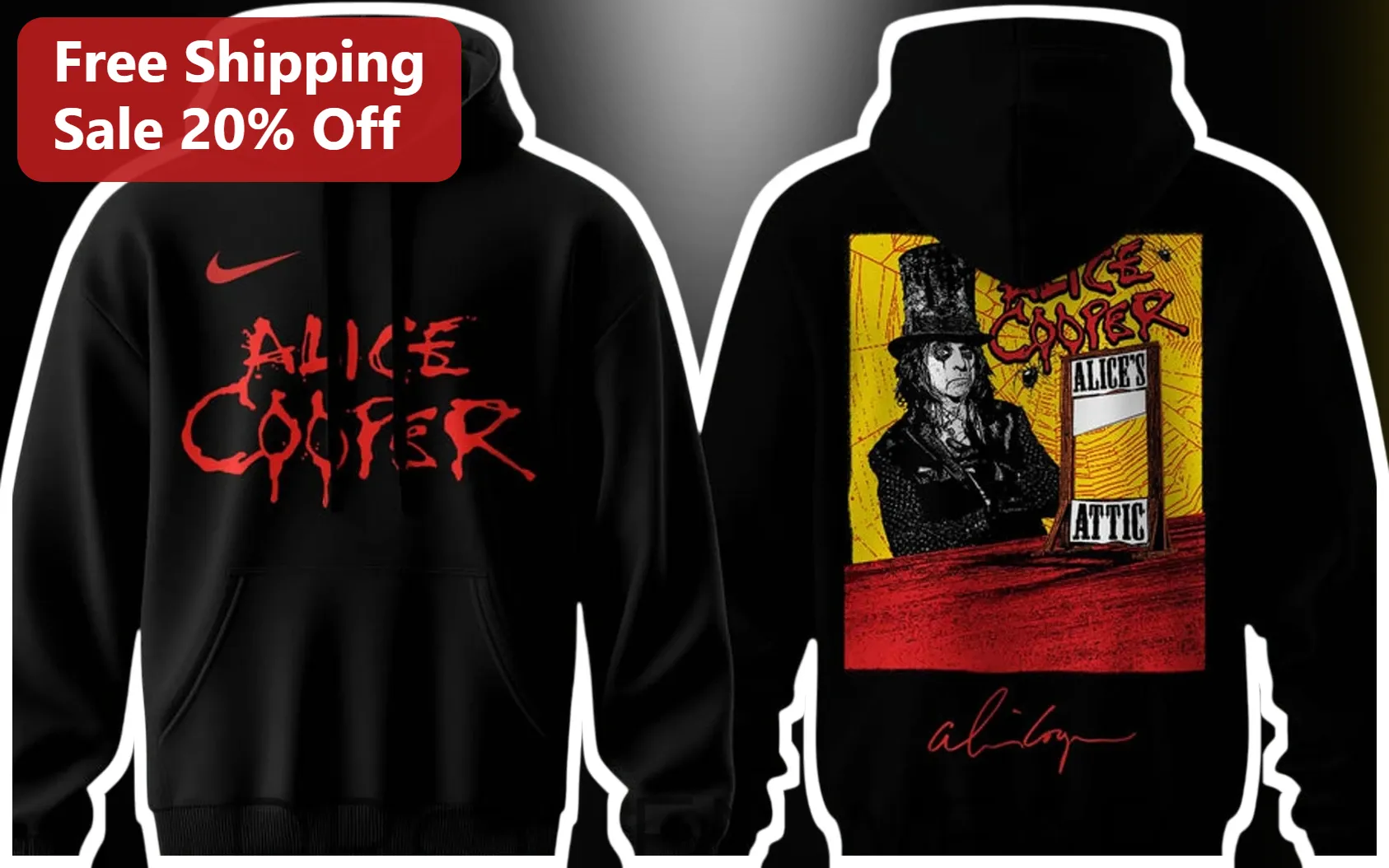 Alice Cooper Alice's Attic Tour Hoodie Shock Rock Band Merch Vintage Concert Apparel