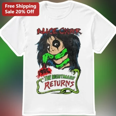 Alice Cooper The Nightmare Returns 1986 Tour Graphic Tee Vintage Rock Band Merch