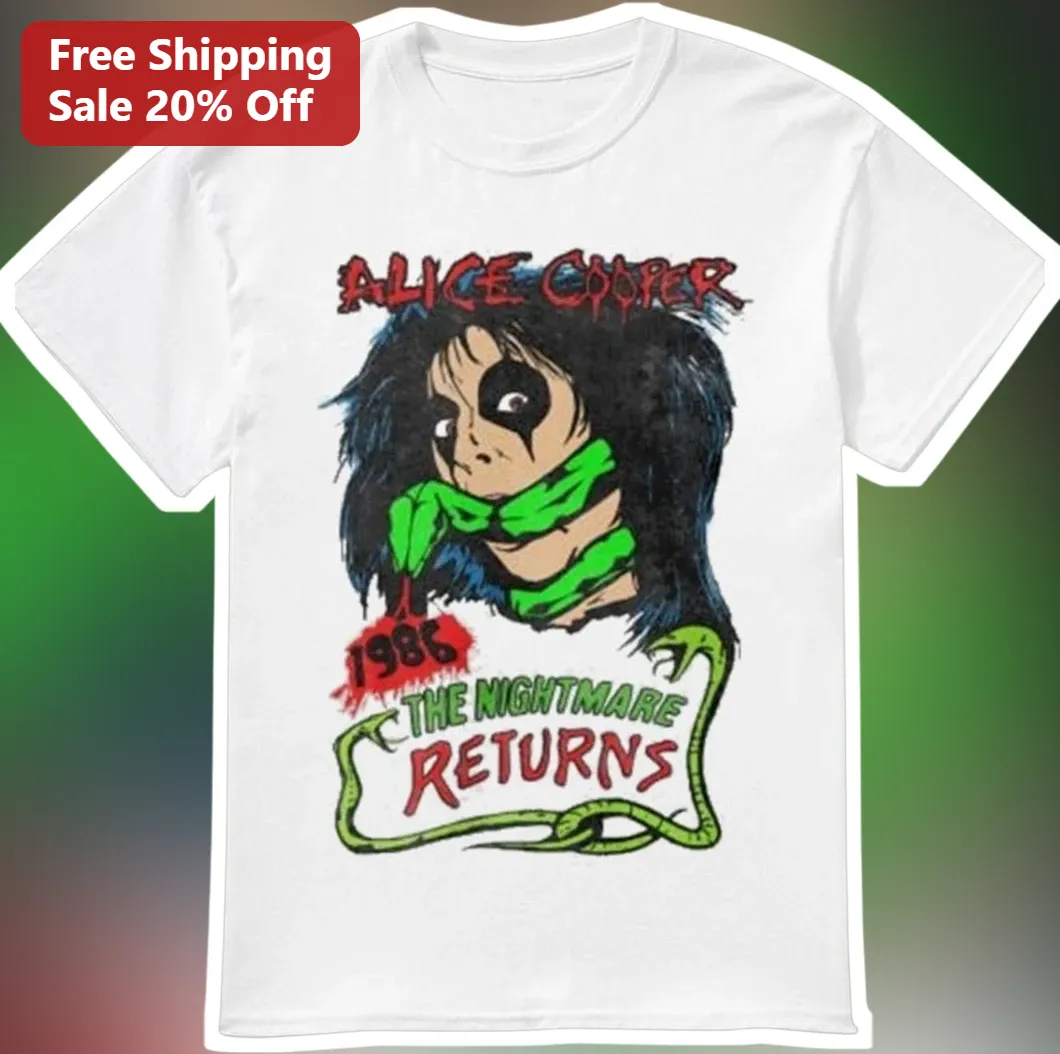 Alice Cooper The Nightmare Returns 1986 Tour Graphic Tee Vintage Rock Band Merch