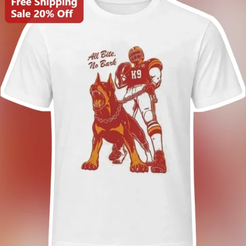 All Bite No Bark Vintage K9 Doberman Pinscher Football Player Graphic Tee