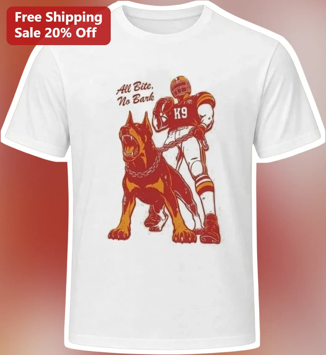 All Bite No Bark Vintage K9 Doberman Pinscher Football Player Graphic Tee
