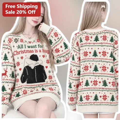 All I Want for Christmas is a Hug Sweater Funny Ugly Christmas Knit Holiday Gift for Couples