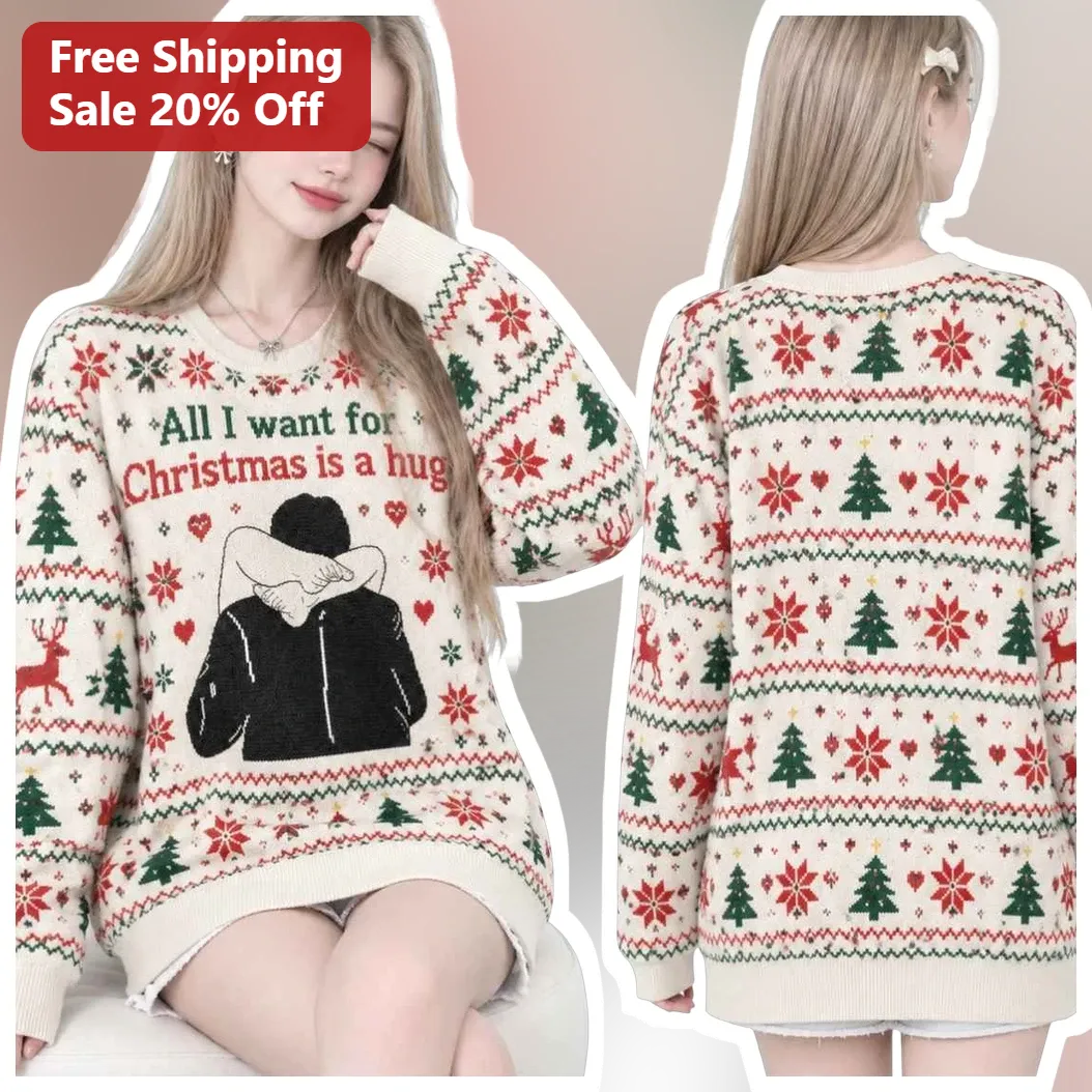 All I Want for Christmas is a Hug Sweater Funny Ugly Christmas Knit Holiday Gift for Couples