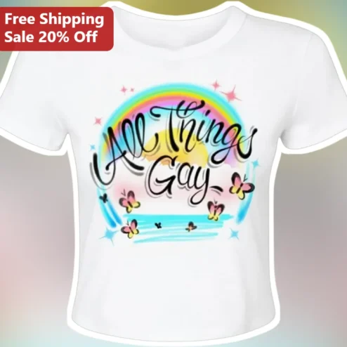 All Things Gay Tee Pride Shirt Pastel Rainbow Butterfly Design for Men Women