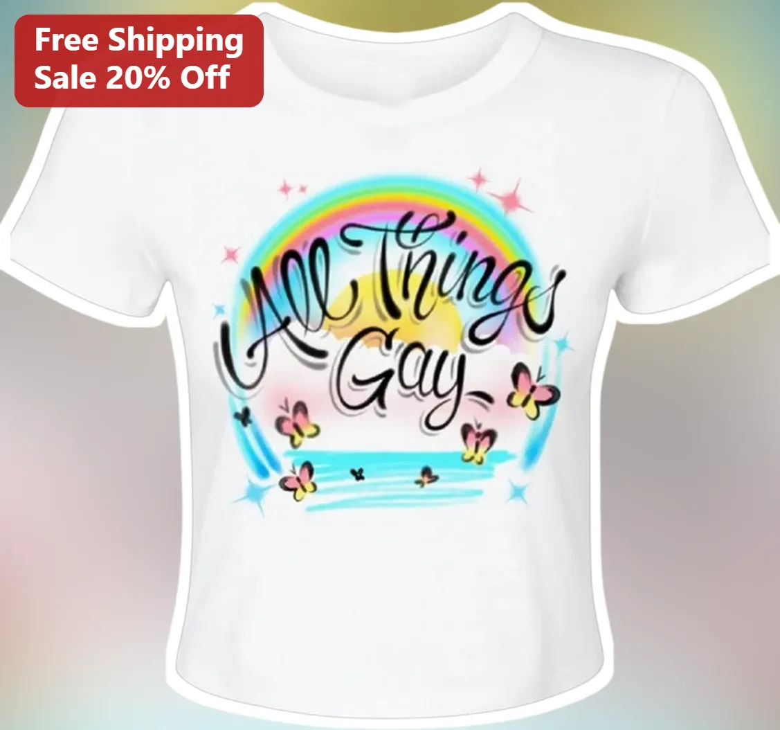 All Things Gay Tee Pride Shirt Pastel Rainbow Butterfly Design for Men Women