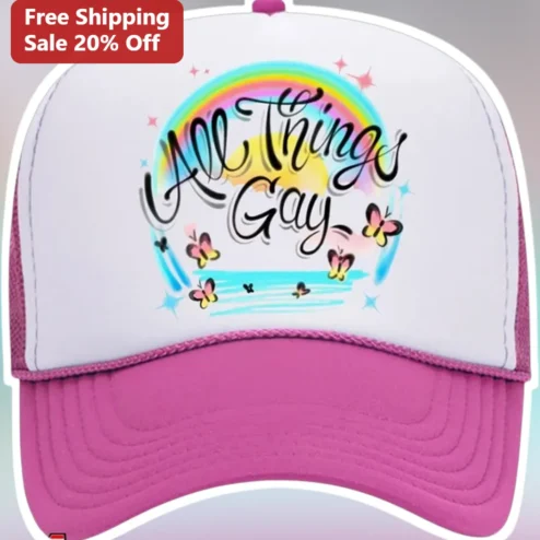 All Things Gay Trucker Hat Pride Rainbow Butterfly Cap