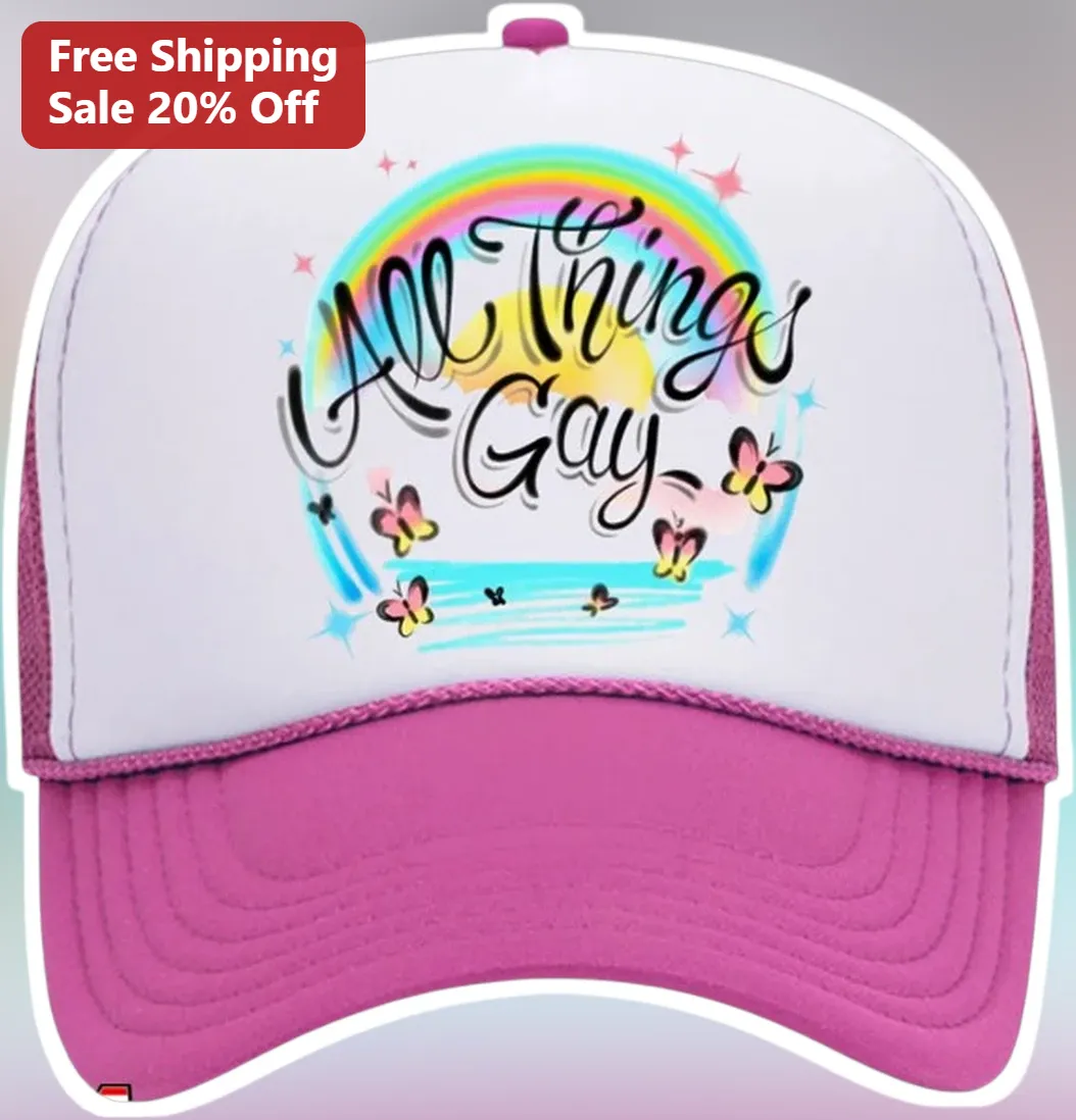 All Things Gay Trucker Hat Pride Rainbow Butterfly Cap