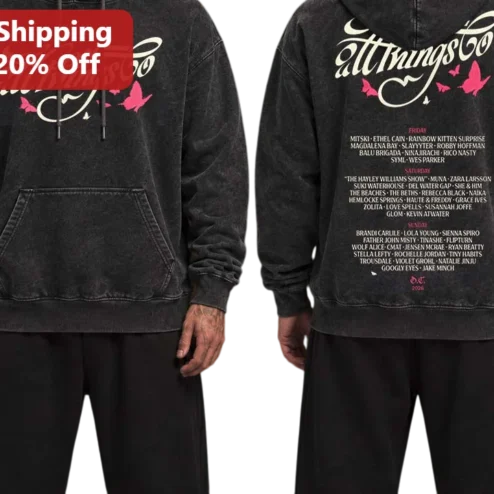 All Things Go Music Festival Hoodie Acid Wash Vintage Style Unisex