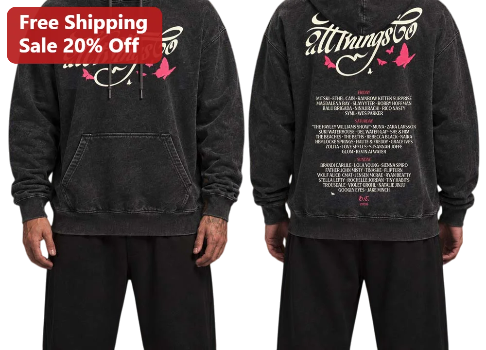 All Things Go Music Festival Hoodie Acid Wash Vintage Style Unisex