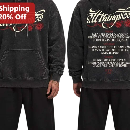 All Things Go Music Festival Hoodie Vintage Acid Wash Concert Merch Gift for Women Men