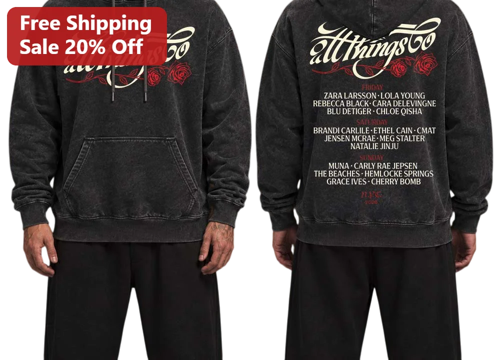 All Things Go Music Festival Hoodie Vintage Acid Wash Concert Merch Gift for Women Men
