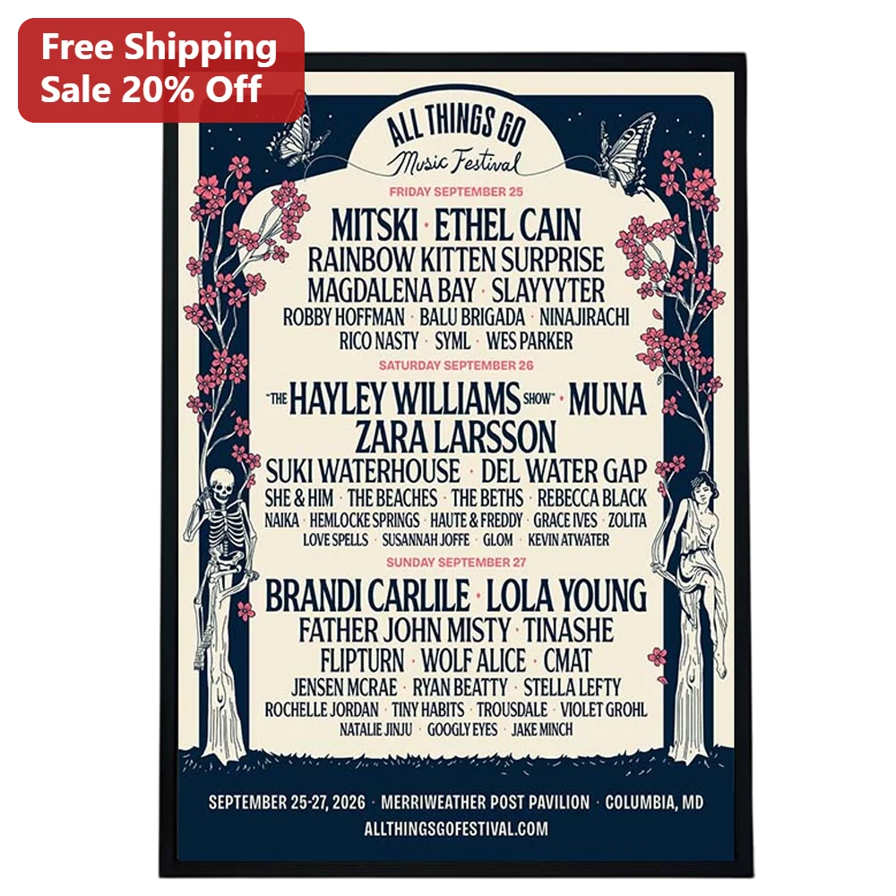 All Things Go Music Festival Poster Vintage Concert Lineup Art Print Wall Decor