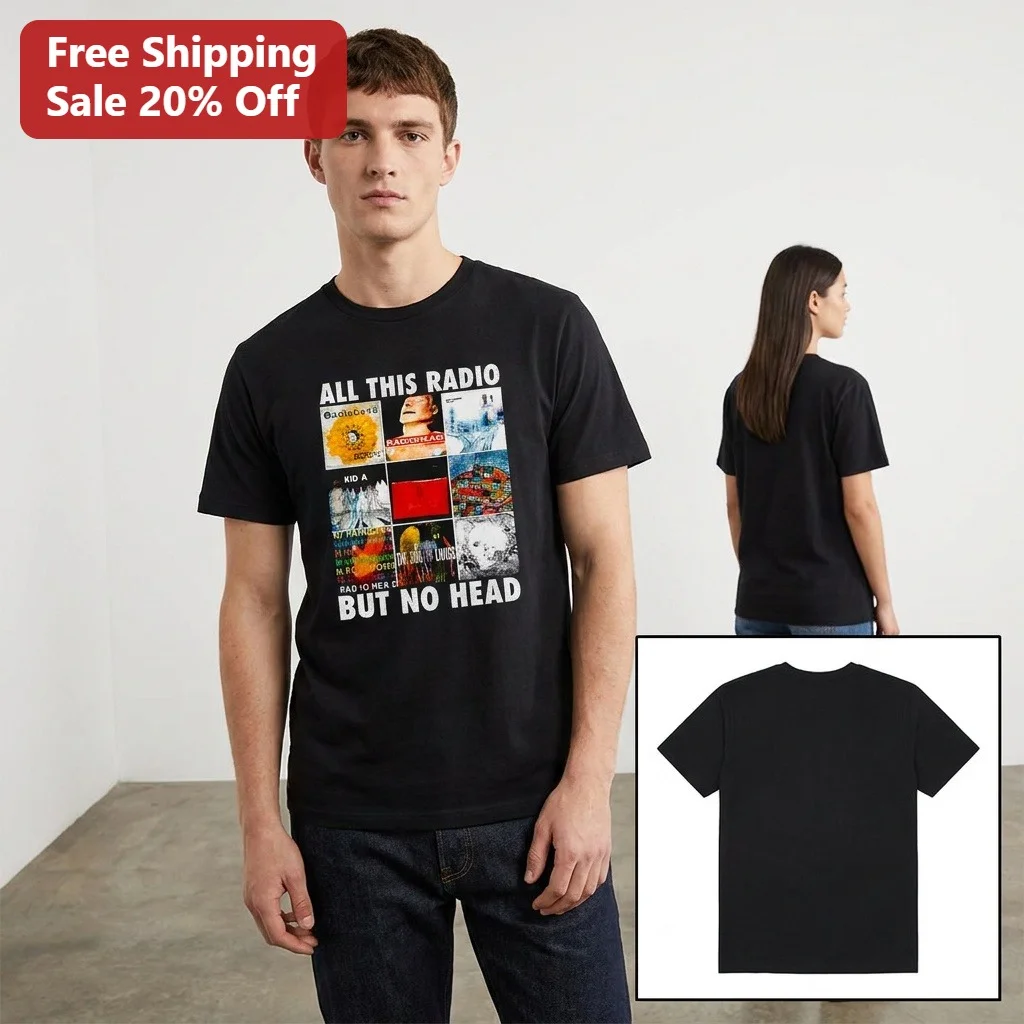 All This Radio But No Head Tee, Radiohead Album Cover Collage T-Shirt, Funny Alternative Rock Band Merch Gift for Music Fans