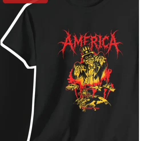 America The Great Satan Uncle Sam Heavy Metal Graphic Tee Political Satire Anti-War Shirt