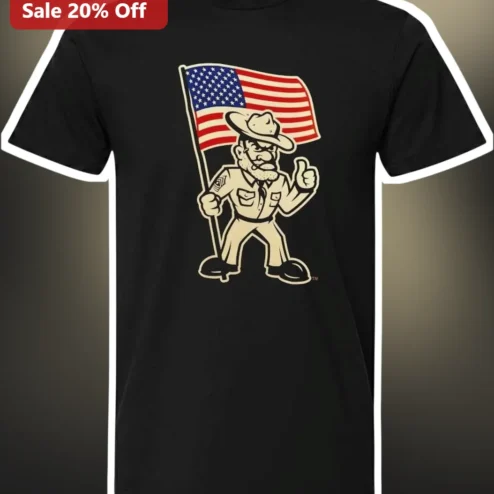 American Flag Sheriff Mascot Tee Vintage Patriotic Cowboy Graphic Shirt for Law Enforcement Supporters