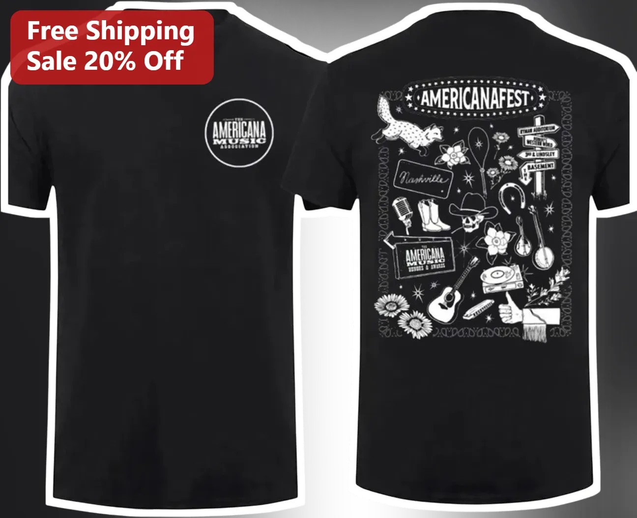 AMERICANAFEST Americana Music Association Tee Nashville Country Roots Music Festival Shirt