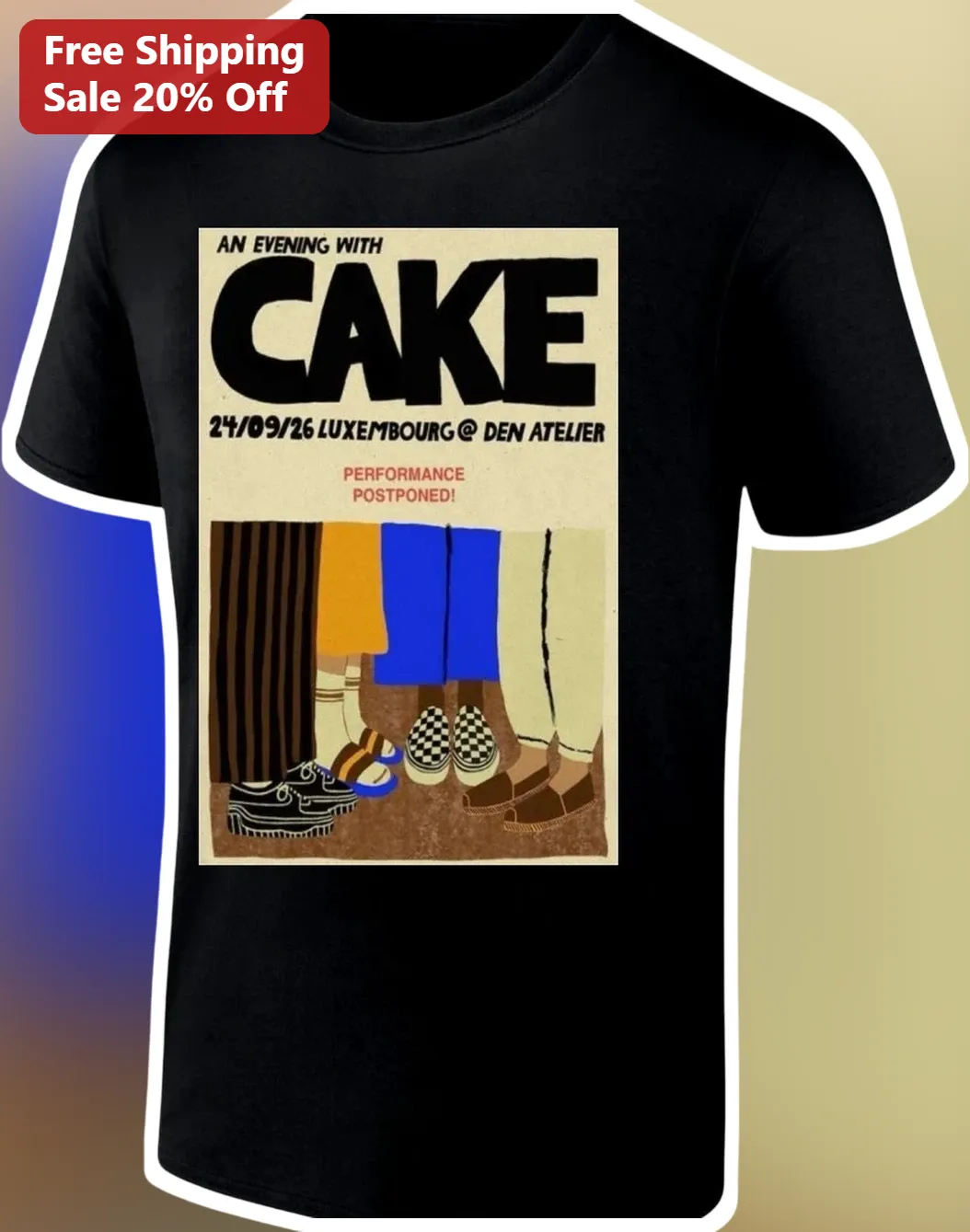 An Evening With CAKE Performance Postponed Graphic Tee Retro Concert Poster Shirt