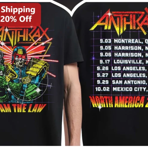 Anthrax I Am The Law Judge Dredd Graphic Tee Thrash Metal Band Merch Shirt