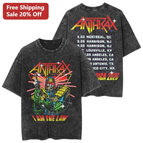 Anthrax I Am The Law Tee Judge Dredd Thrash Metal Band Graphic Shirt
