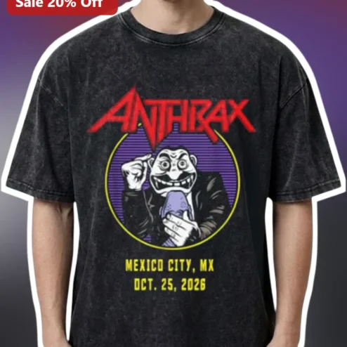 Anthrax Mexico City Oct 25 2026 Tour Tee Thrash Metal Band Merch Acid Wash Shirt