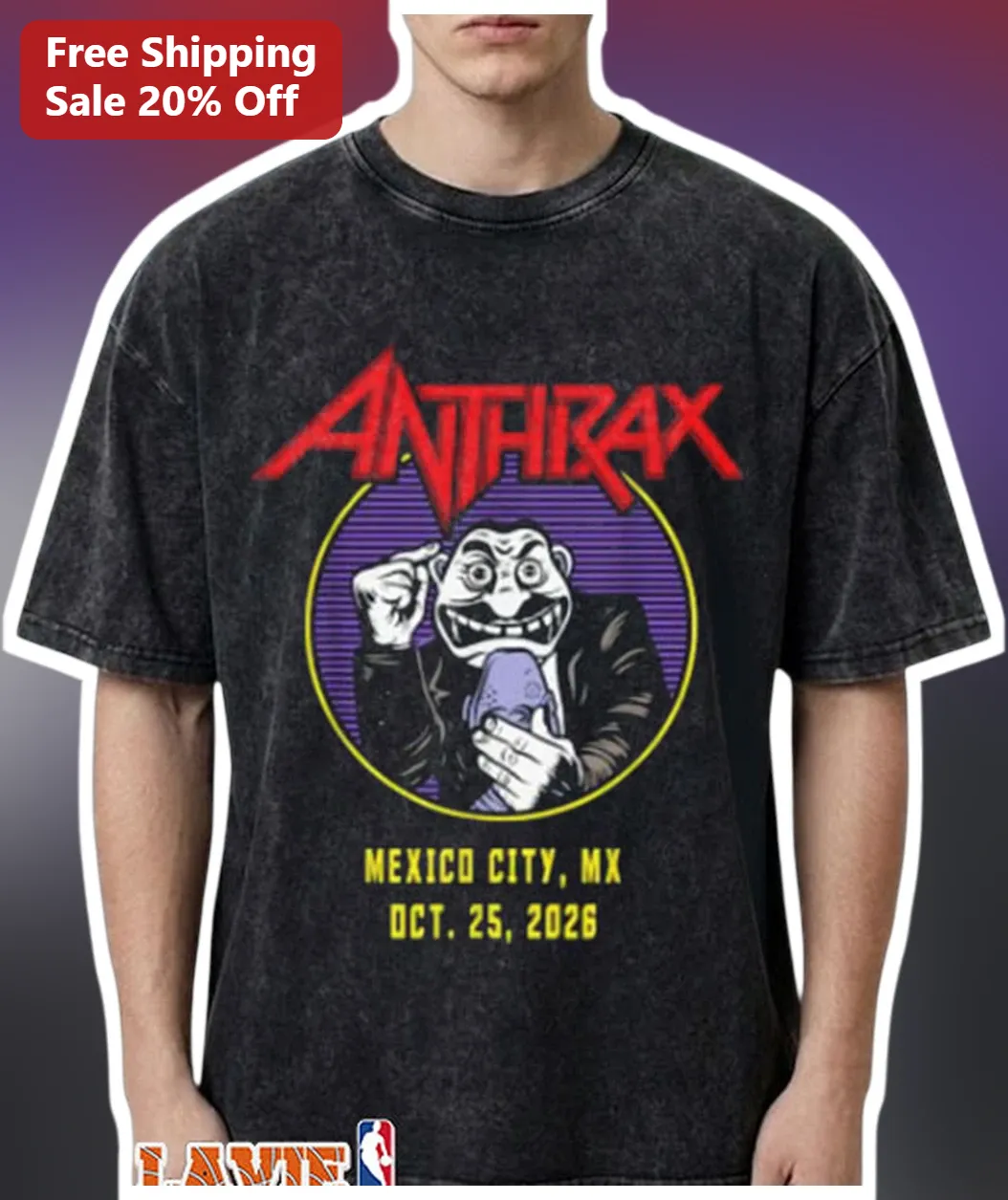 Anthrax Mexico City Oct 25 2026 Tour Tee Thrash Metal Band Merch Acid Wash Shirt