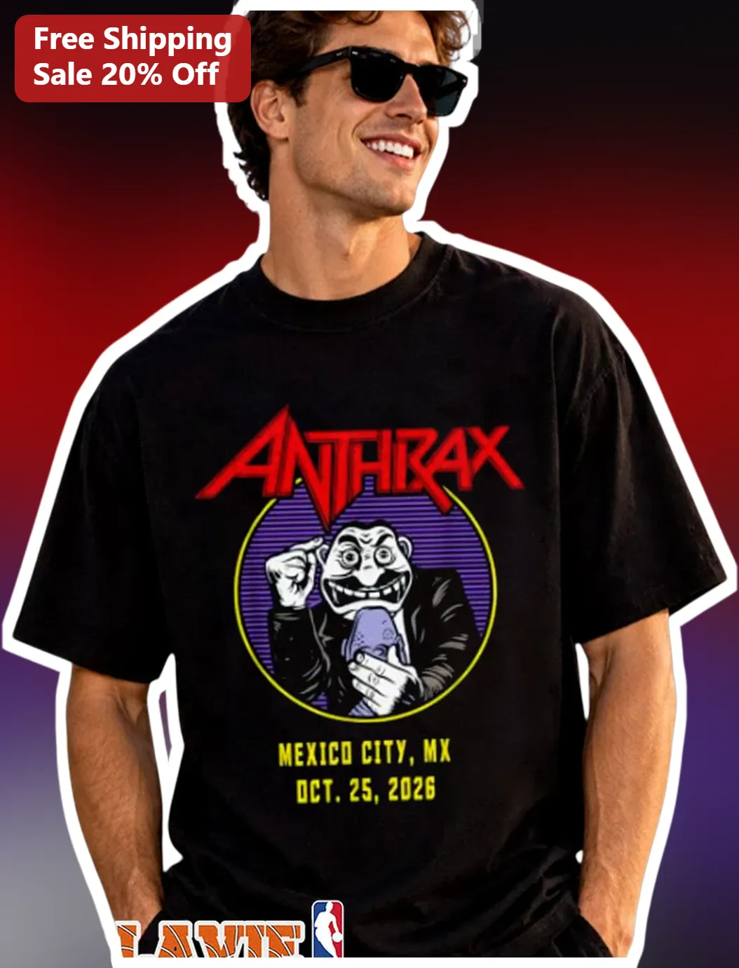 Anthrax Tee Vintage Thrash Metal Band Logo Neddy Mascot Graphic T-Shirt for Men