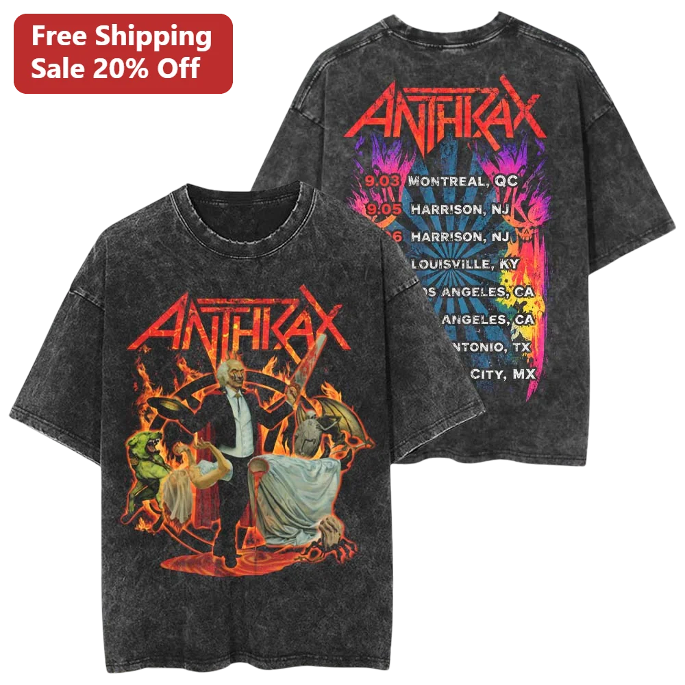 Anthrax Vintage Band Logo Acid Wash Tee Heavy Metal Thrash Merch Gift for Men