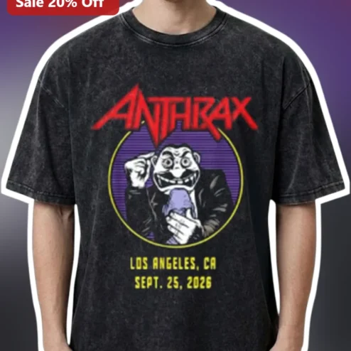 Anthrax Vintage Logo Graphic Tee Acid Wash Thrash Metal Band Merch