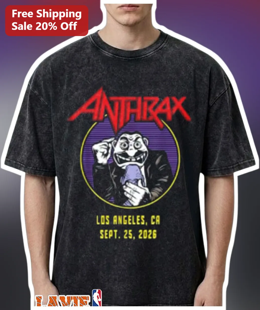 Anthrax Vintage Logo Graphic Tee Acid Wash Thrash Metal Band Merch